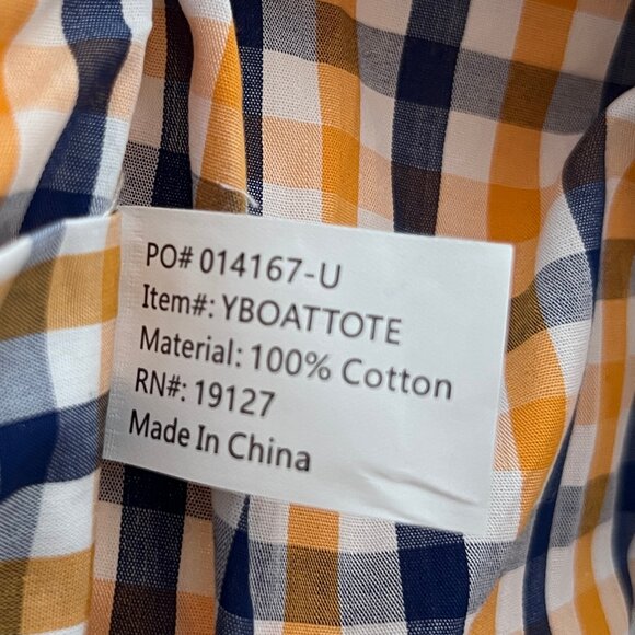 Extra Large Canvas Boat Tote Plaid, Cream and Navy, NWOTS! - Picture 6 of 12